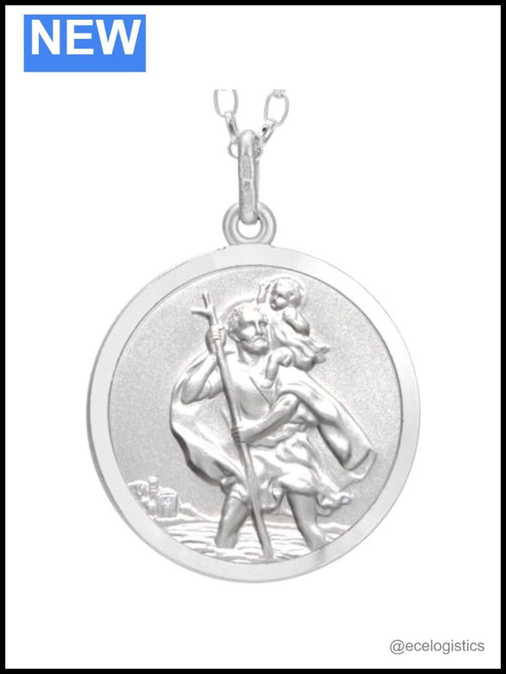 925 Sterling Silver St Christopher Pendant Necklace 18" Chain